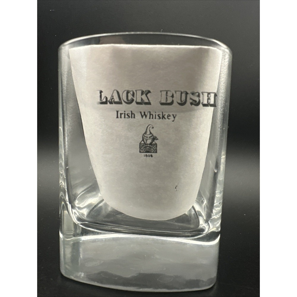 Rare Misprint Bushmills Black Bush Irish Whiskey Square Rocks Glass "Lack Bush"